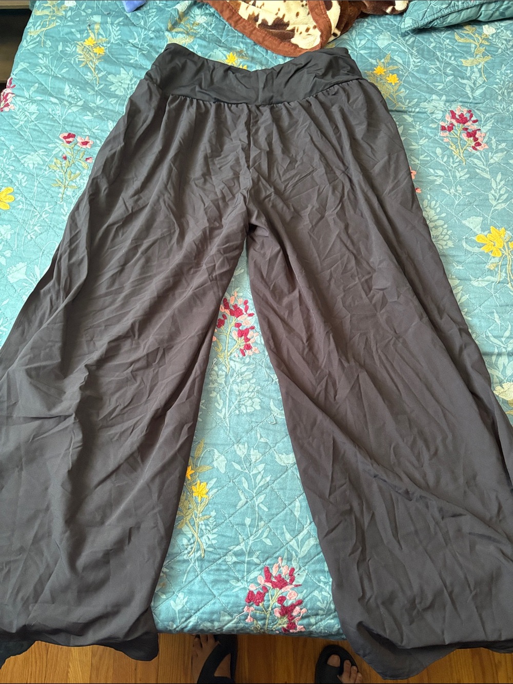 Womens  Black Wide-Leg Casual Pants